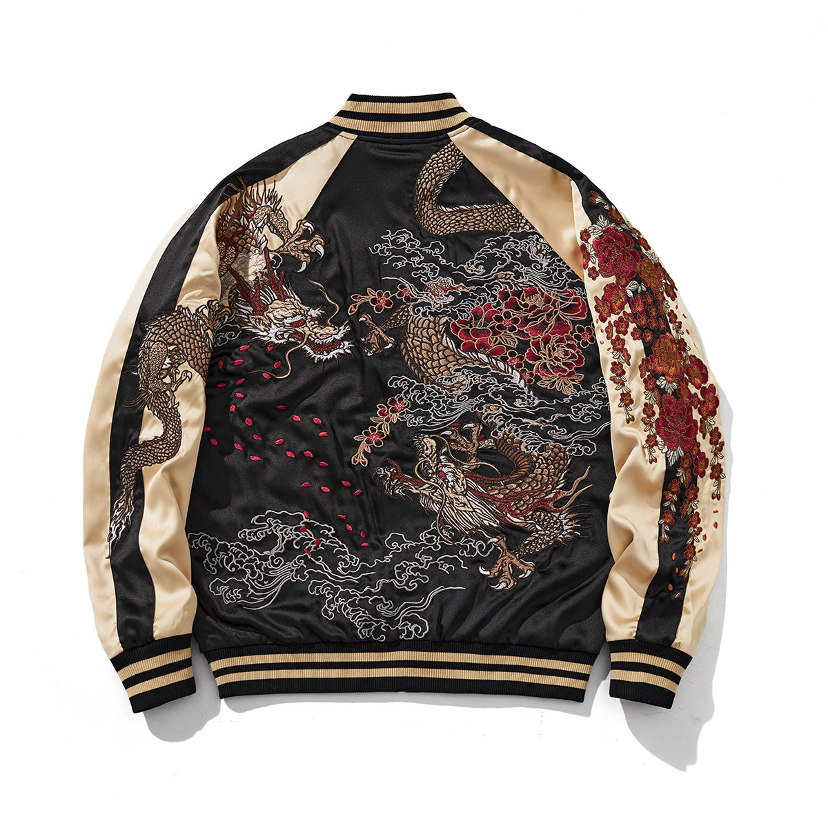 Mens Heavy Duty Embroidered Dragon Casual Baseball Style Jacket With A Dragon Theme