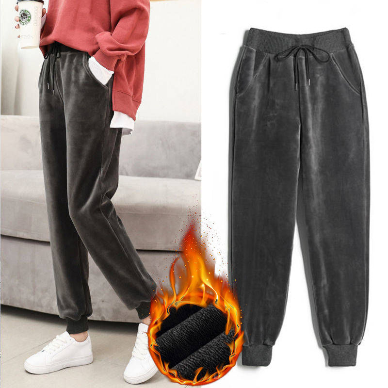 Women Winter Lamb Fur Cashmere Slim Casual Warm  Harem Pants Sweatpants Trousers