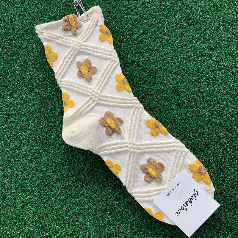 Ladies plaid flower cotton socks