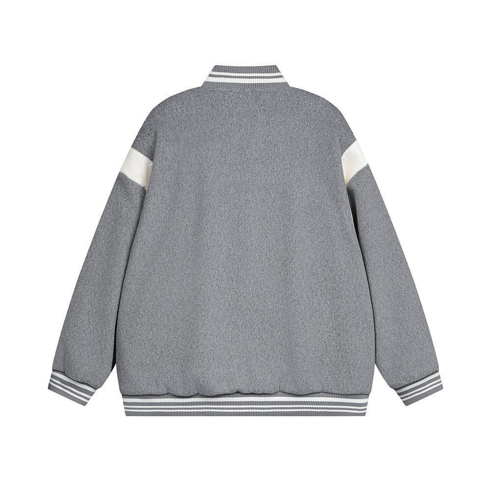 Spring And Autumn Color Stitching Stand-collar Badge Embroidered Casual Coat