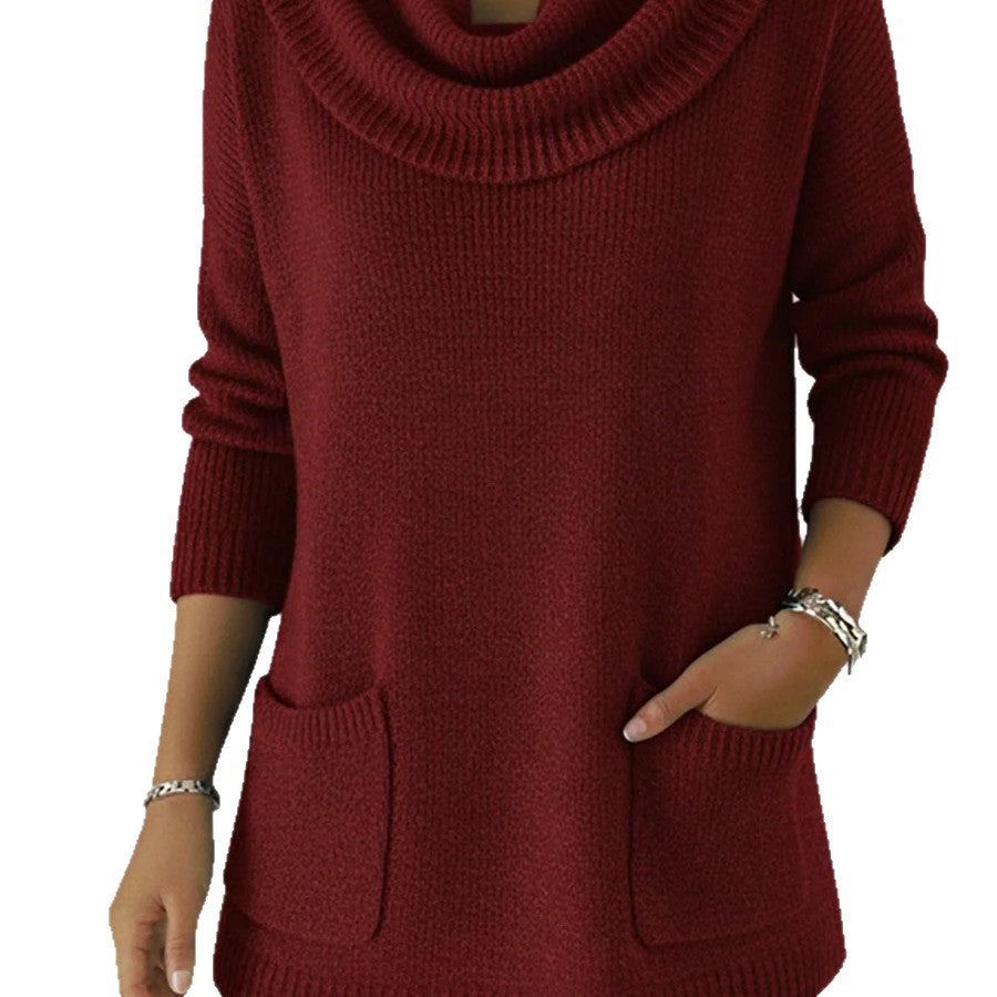 Solid-color Pocketed Long-sleeve Sweater