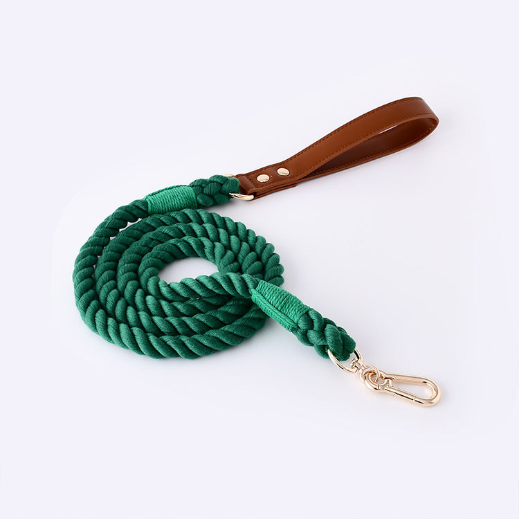 Cotton Rope Woven Leather Pet Leash Collar Set Medium Large Dog Walking