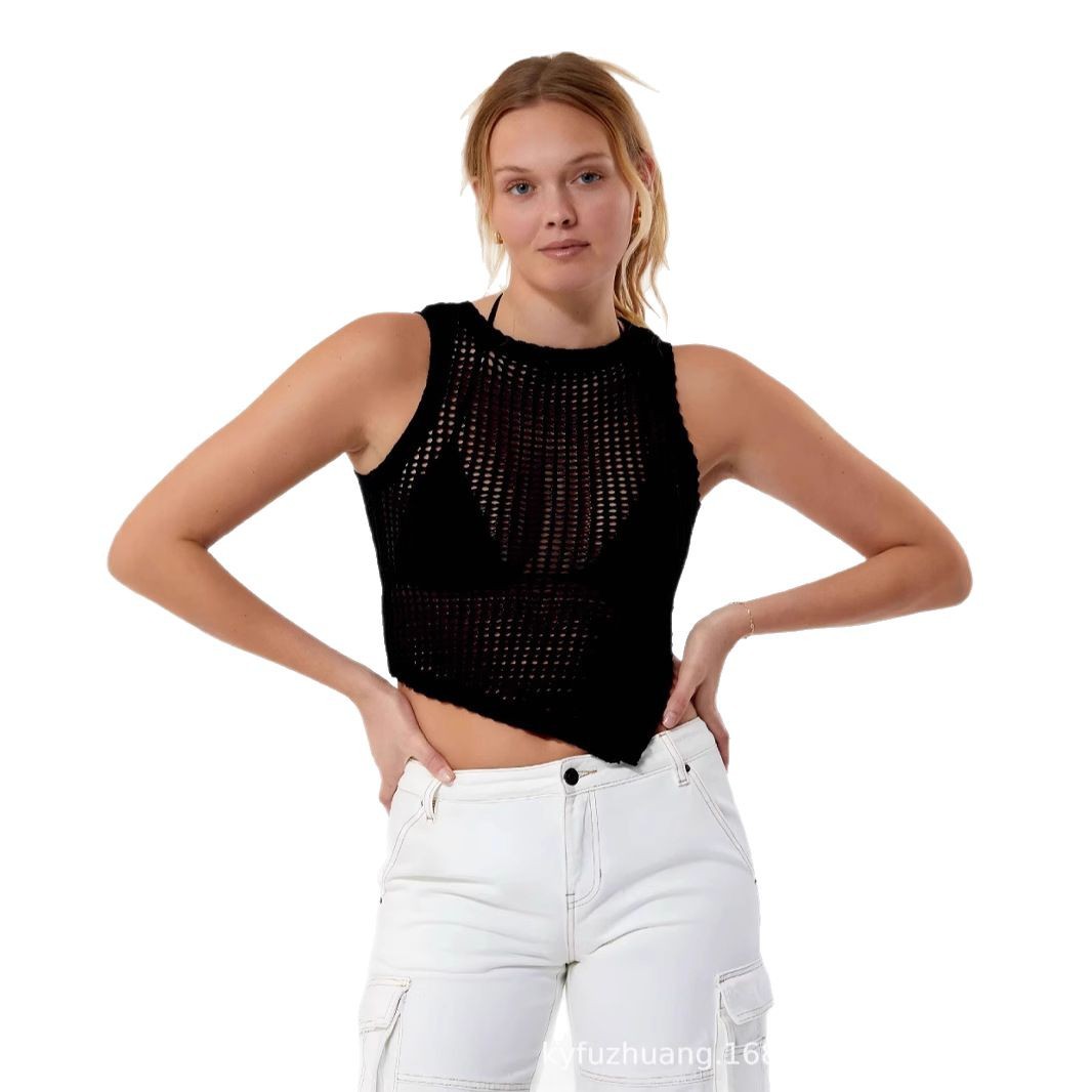 Spring And Summer Fashion European And American Style Sexy Beach Style Side Open Split Vest Knitwear Top
