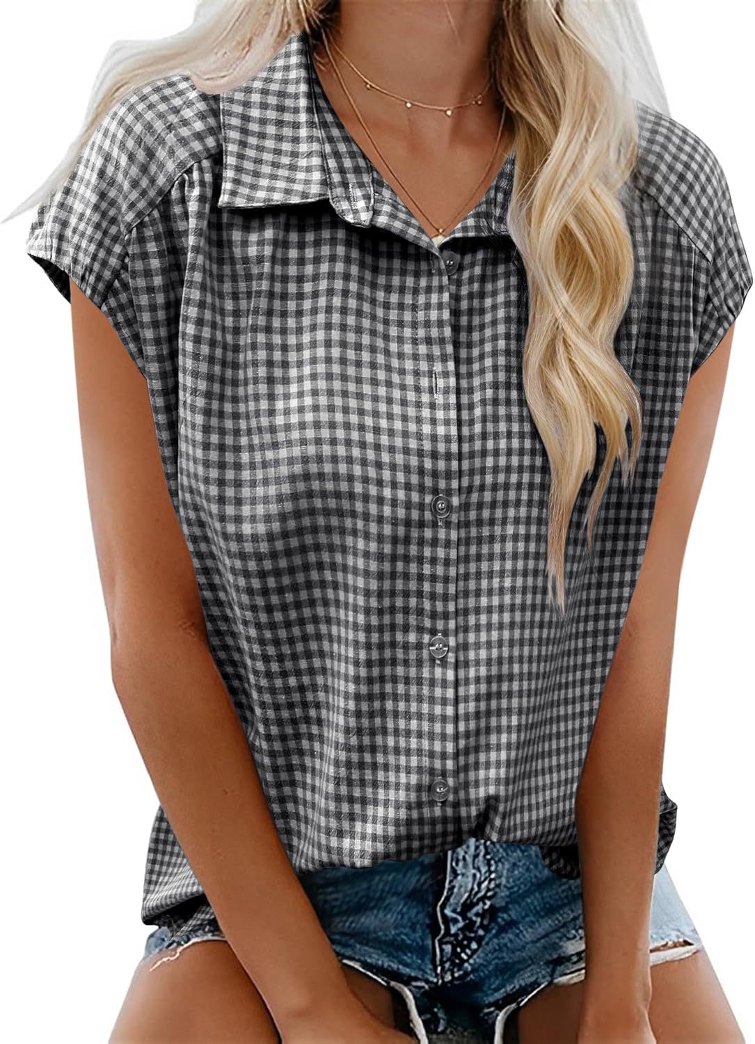 New Button-down Short-sleeve Casual Plaid Shirt