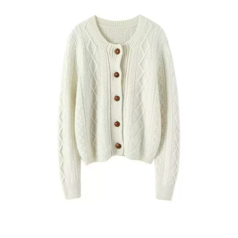 Crewneck strikket sweater i ren uld med diamantmønster, til overtøj eller lag-på-lag