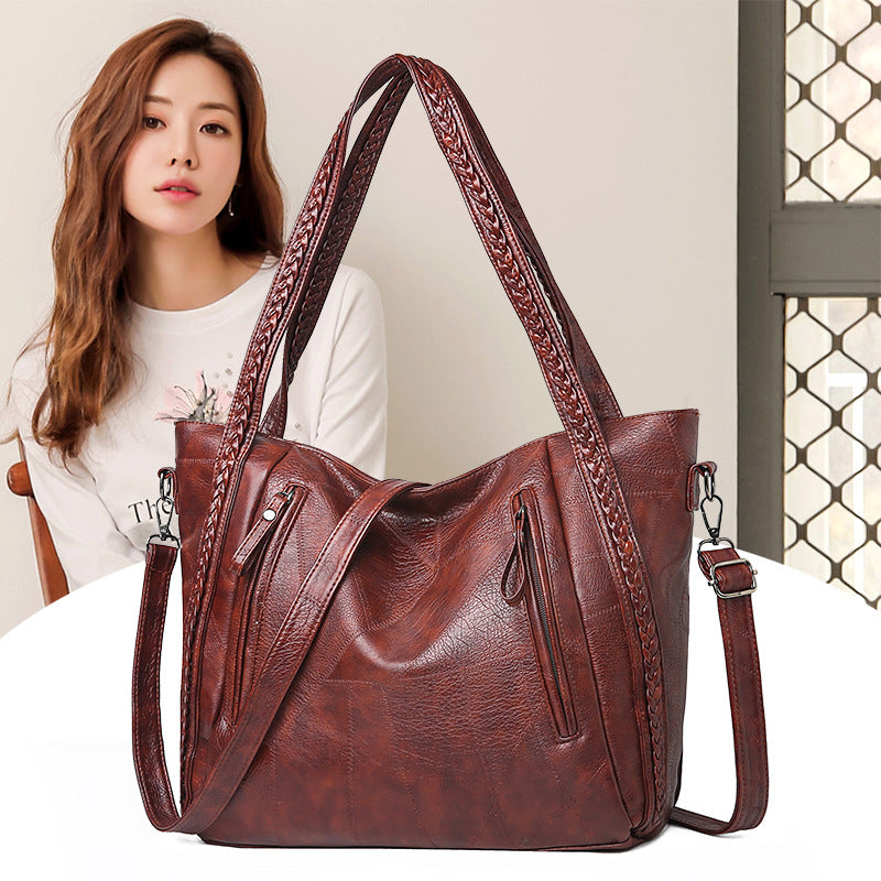Tote bag large-capacity stitching soft leather shoulder bag