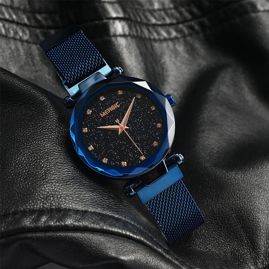 Milan mesh belt starry sky rhinestone scale watch