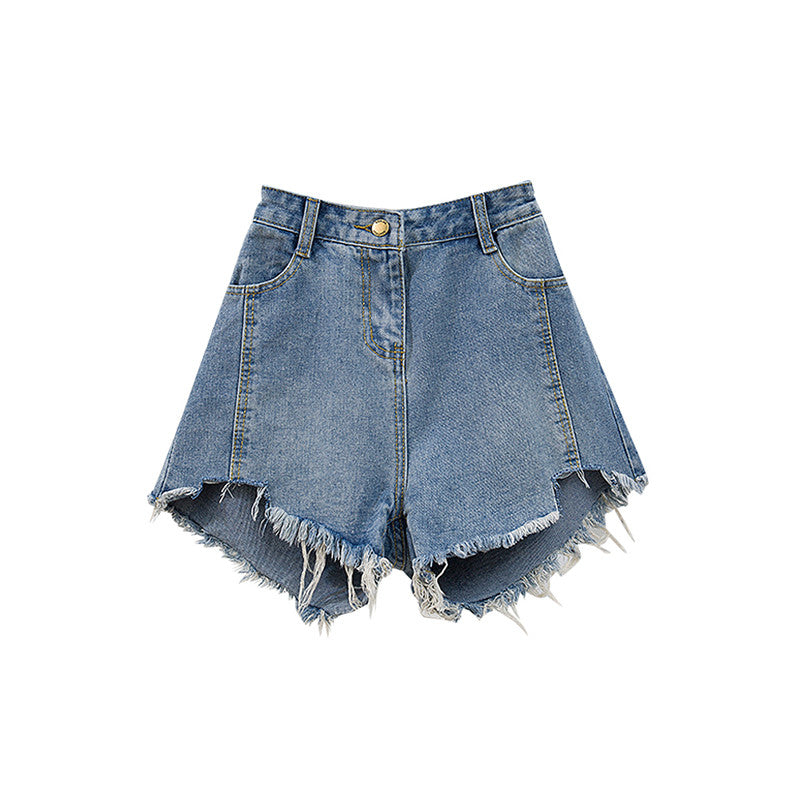 Denimshorts til damer med rippede kanter og sommerdesign
