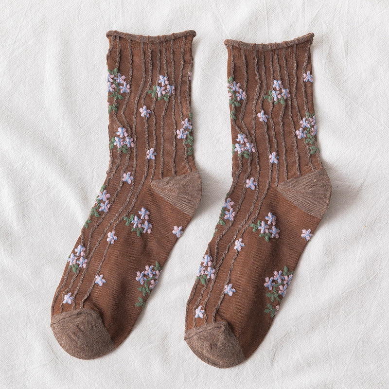Curled Small Floral Cotton Socks For Pregnant Women Middle Aged And Elderly
