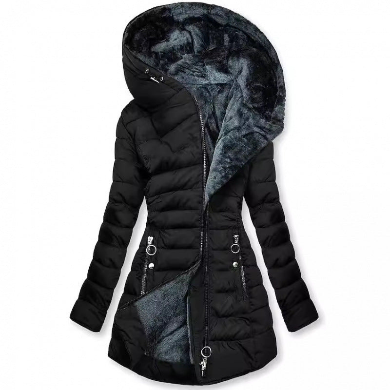 Fashion Long-sleeve Zipper Cotton-padded Coat Women