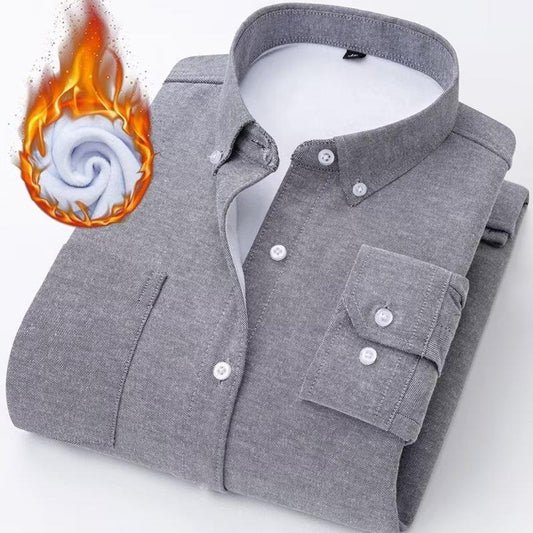 Oxford Flannel Long-sleeve Casual Brushed Fleece-lined Thick Warm Shirt