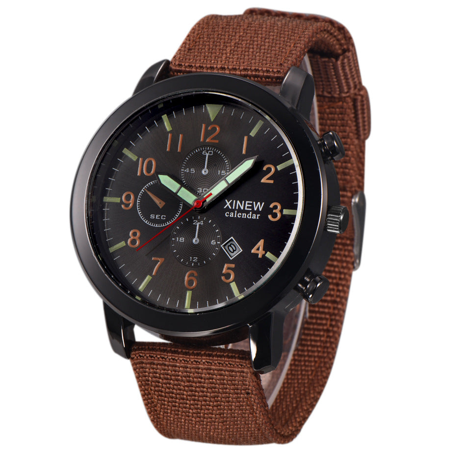 Herreur med nylonrem og kalender kvartsurværk