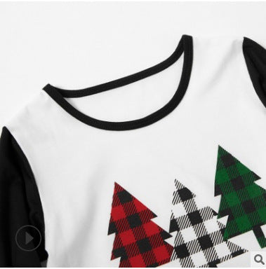 Printed round neck color matching family parent-child outfit