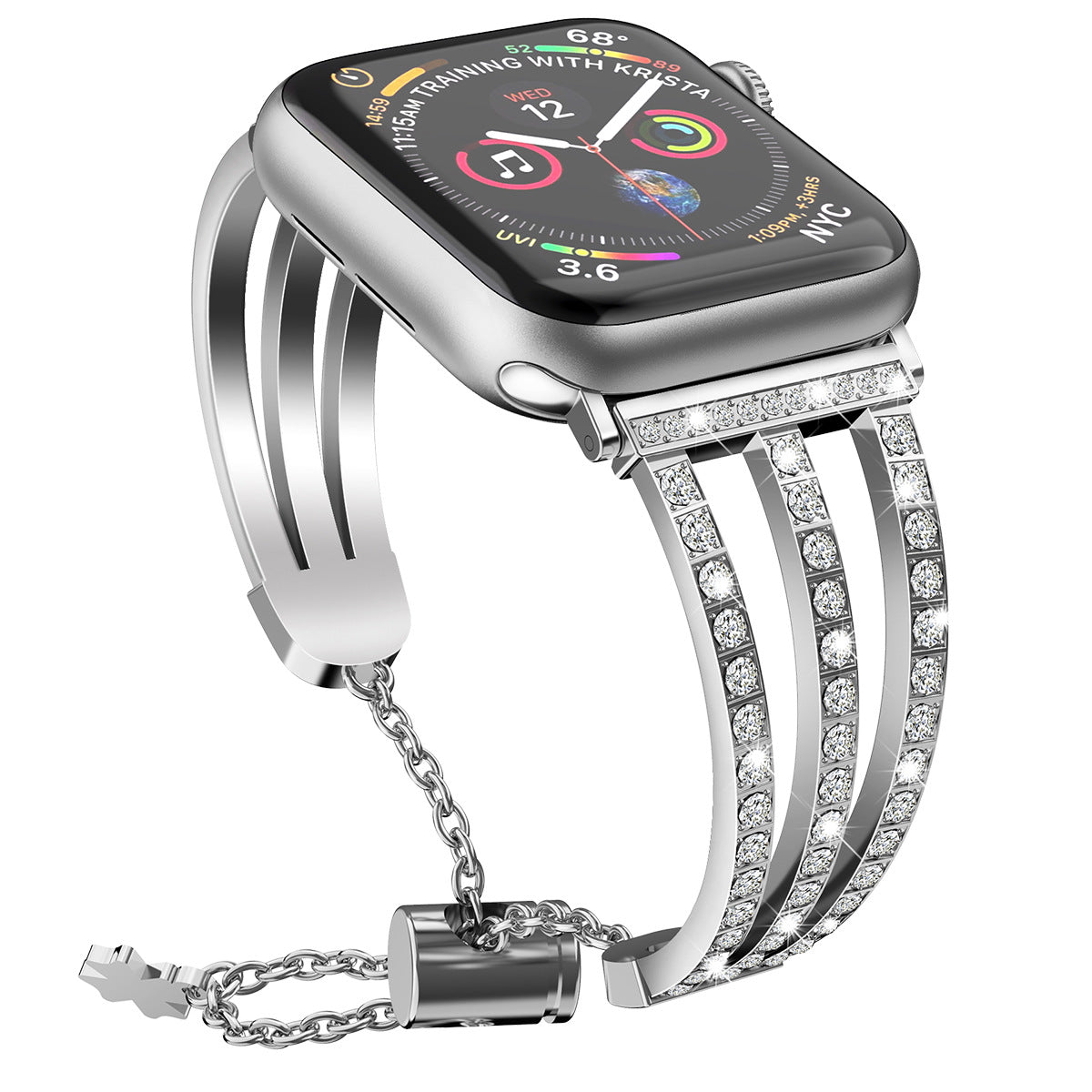 Diamond-studded metal stainless steel strap