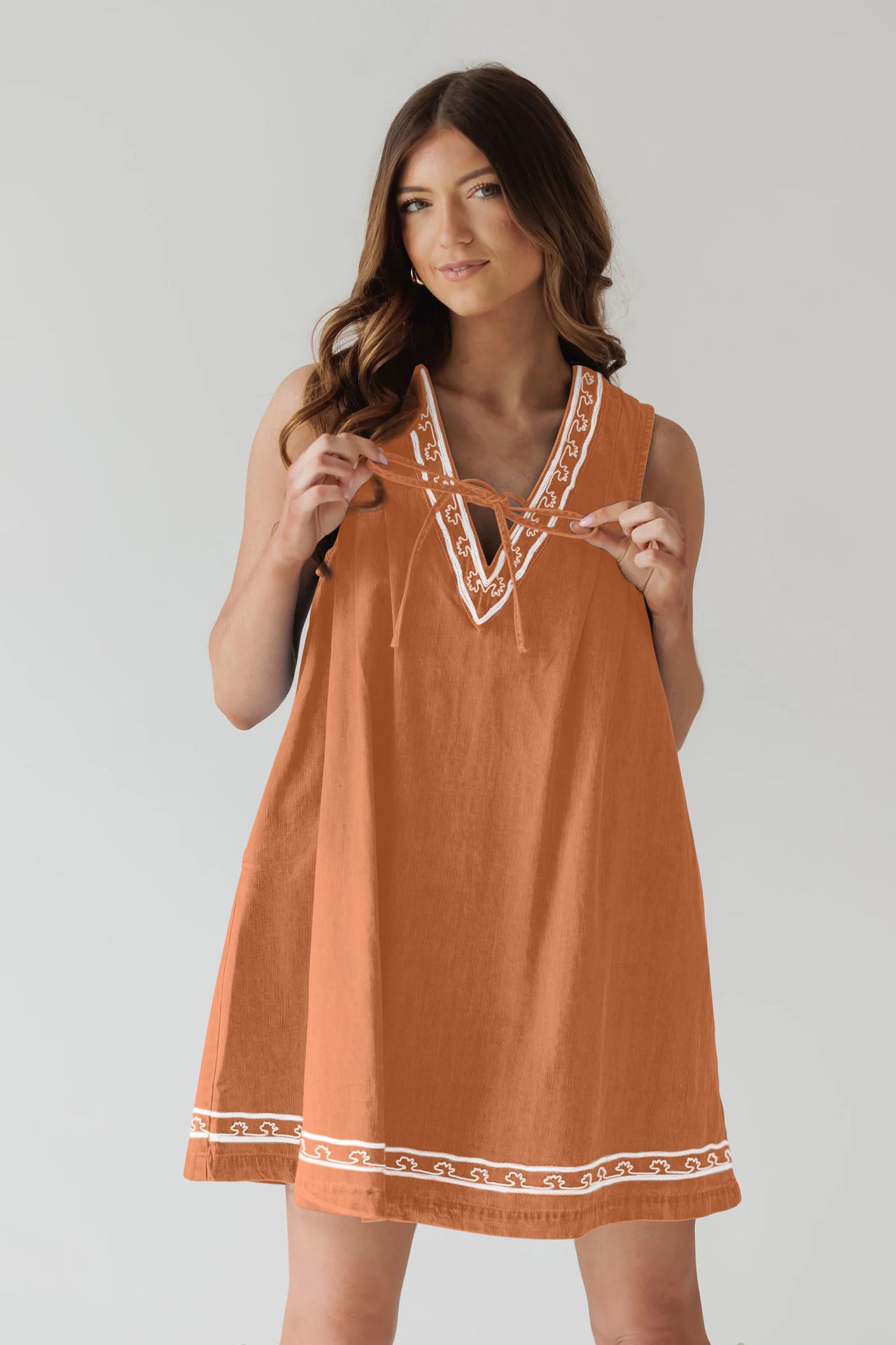 V-neck Sleeveless Embroidered Denim Vest Dress