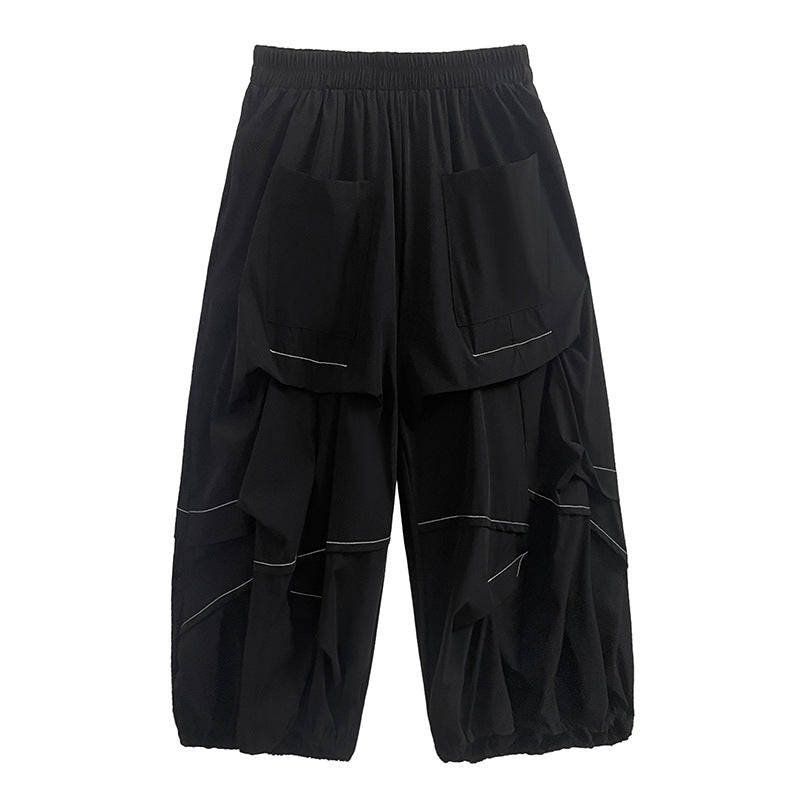 Dark Wind, Bright Thread, Large Pocket Harun Pants, Summer Thin High Waist, Slim Fashion, Casual Capris