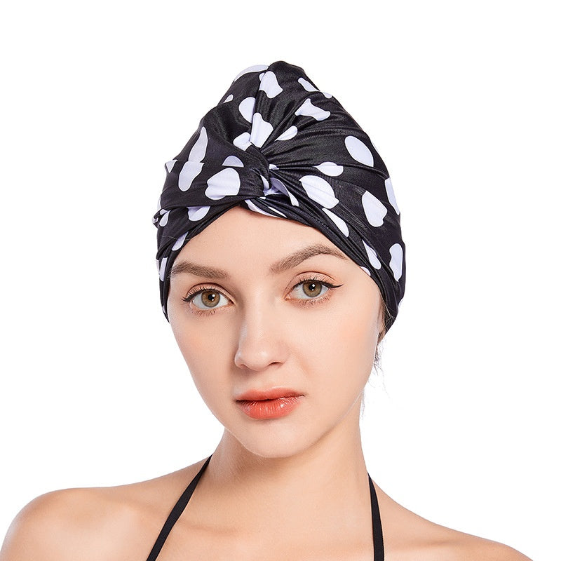 Plus Size Not-too-tight Fashion Polka Dot Printed Cloth Swimming Cap