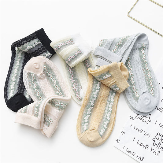 Fashion small floral glass silk socks