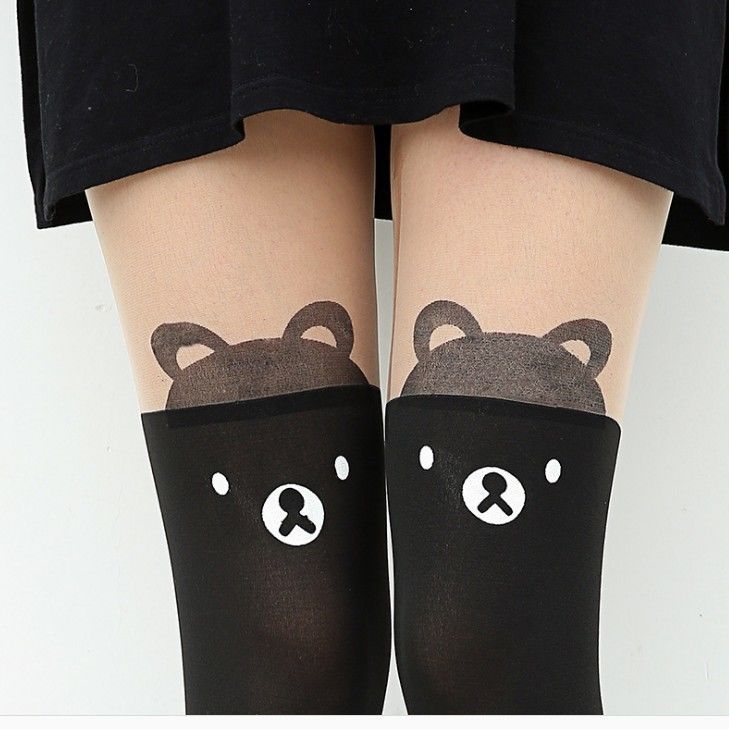 Printed stitching white cartoon stretch stockings