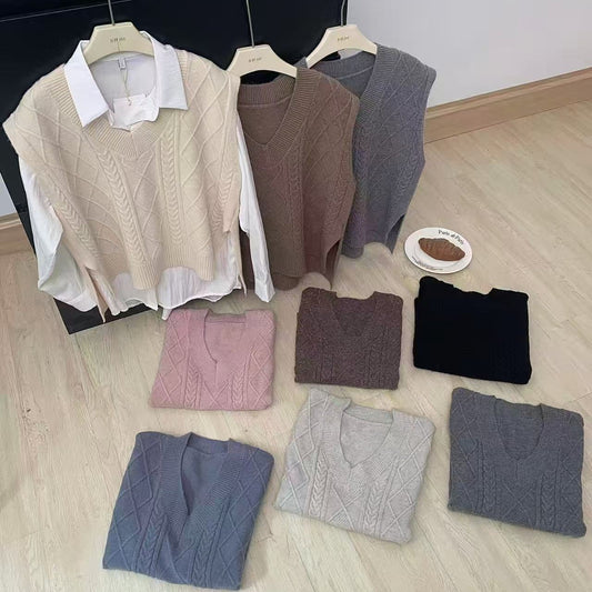 V-neck Knitted Casual Academic Style Women's Fashion Vest