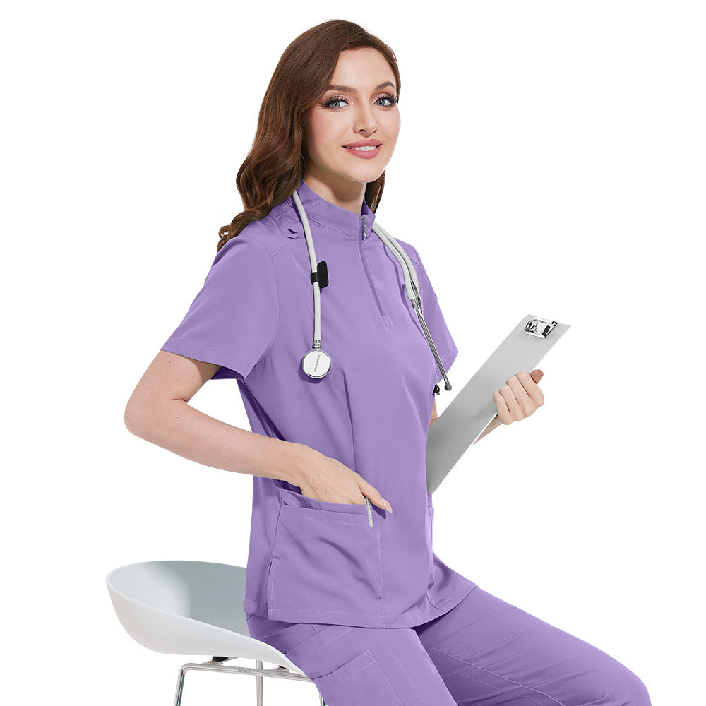Solid-color Stand-up Collar ICU Nurse Pants