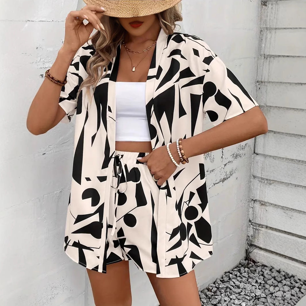 Printed Set Loose-fitting Shirt And Shorts Two-piece