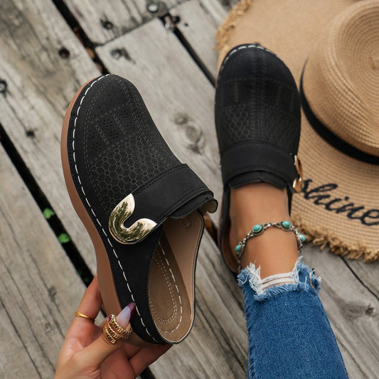 European And American Closed Toe Metal Hollow Women's Shoes
