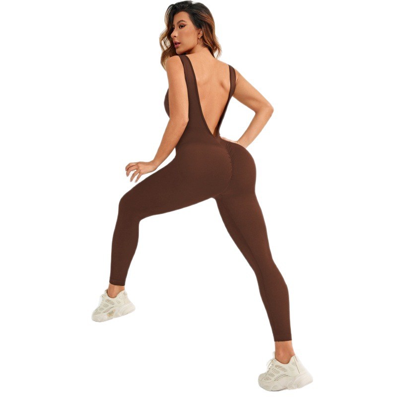 Seamless Deep V-Neck Butt-Lifting Back-Slimming Yoga Fitness Jumpsuit