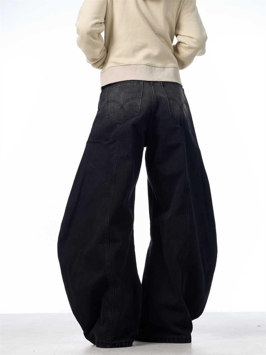 Retro Sorte Jeans til Kvinder, Løse Bukser med Lige Vide Ben