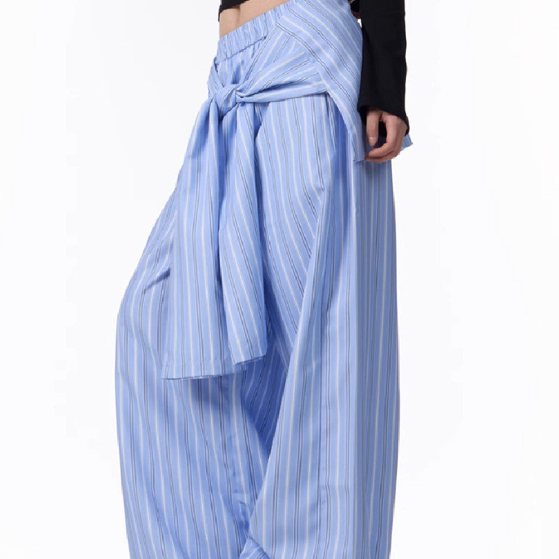 Retro Contrast Color Striped Wide-leg Pants Female Loose Casual Trousers
