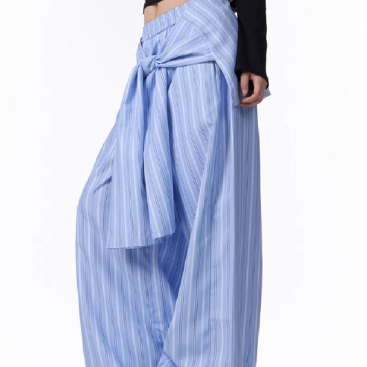 Retro Contrast Color Striped Wide-leg Pants Female Loose Casual Trousers