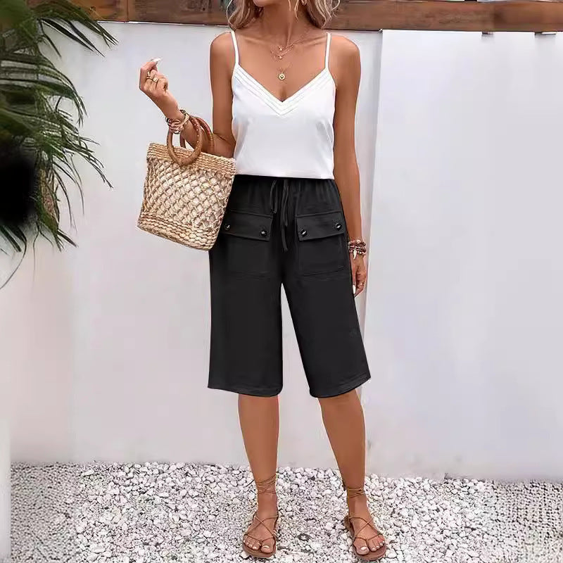 Loose Solid Color Drawstring Lace Casual Pants
