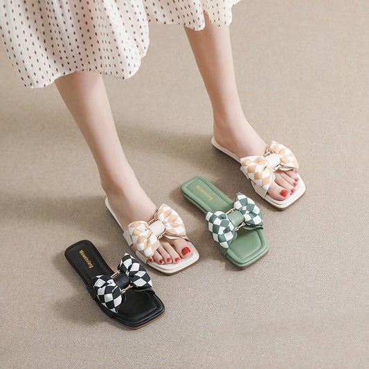 Women's Sweet Style Sub-pattern Bow In Outer Sandals