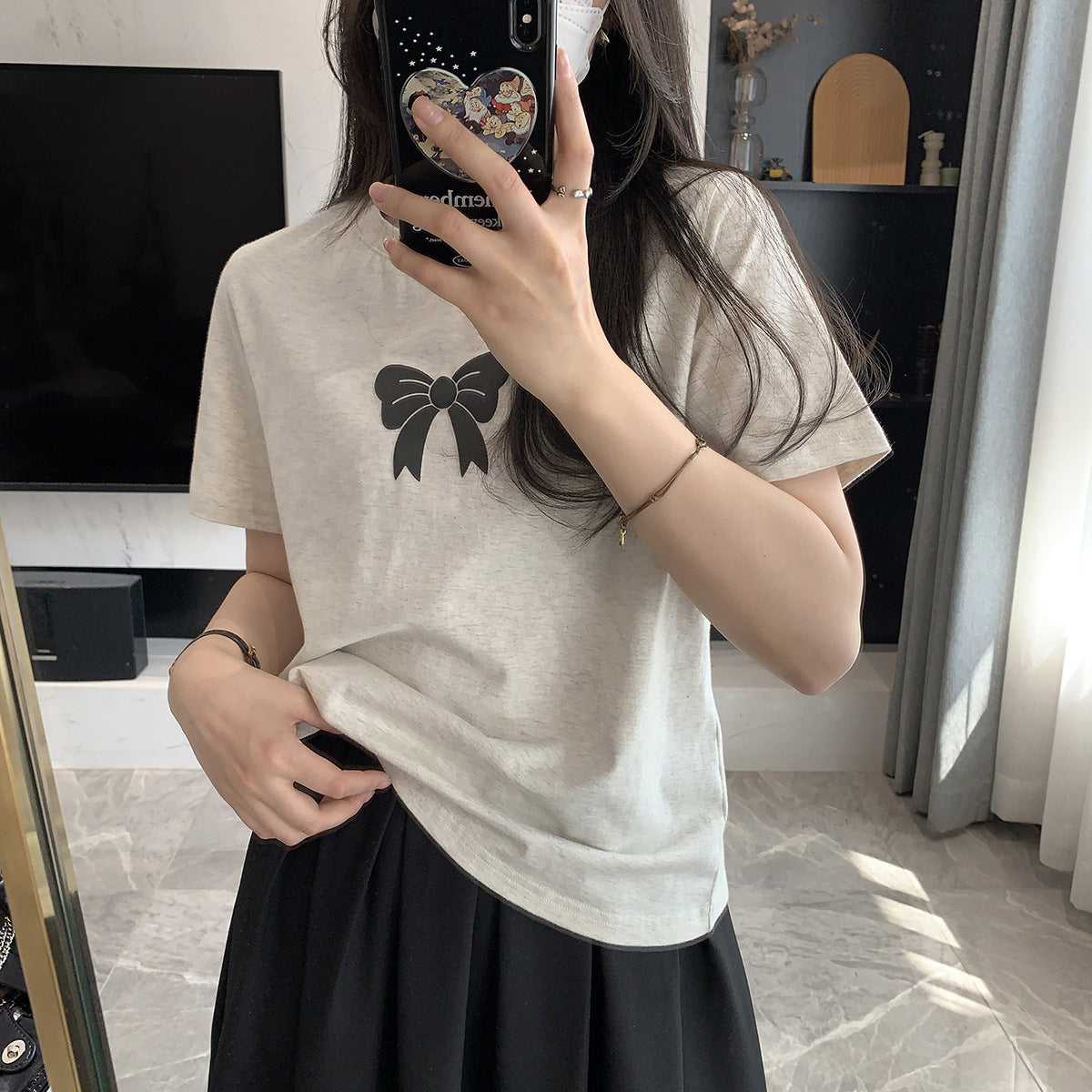 Spring Not Late Sweet Bow T-shirt Skulder
