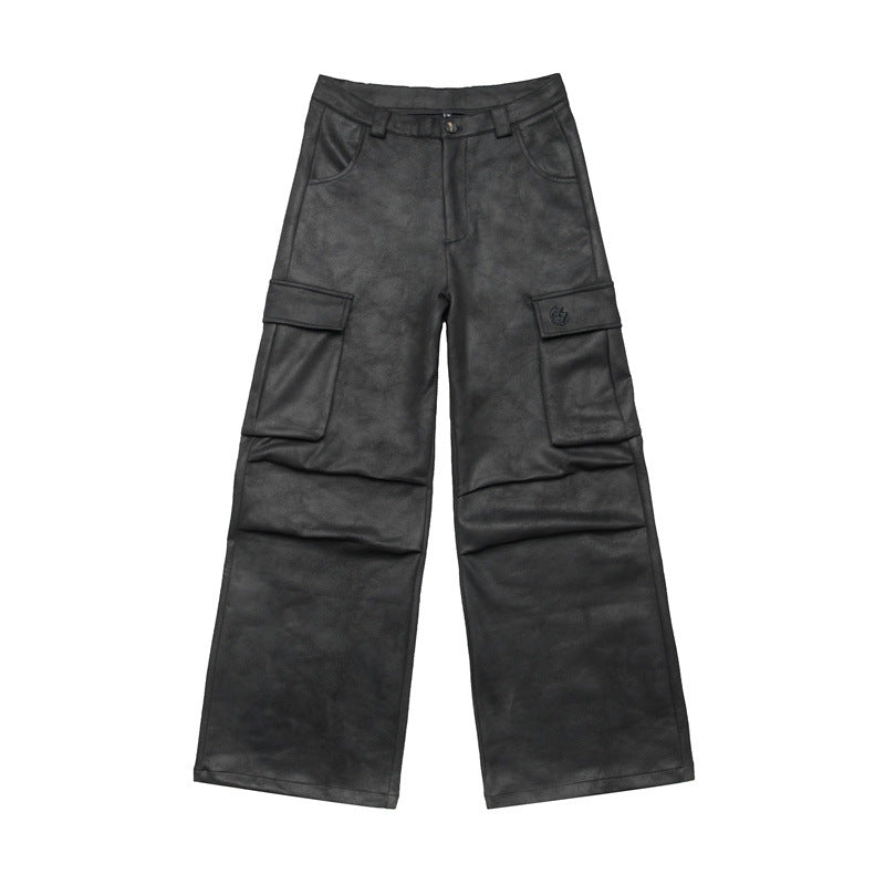 Pleated High Waist Retro Pocket Straight Wide Leg Overalls