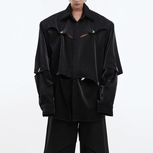 Streamer Hollow-out Deconstruction Padded Shoulder Shirt