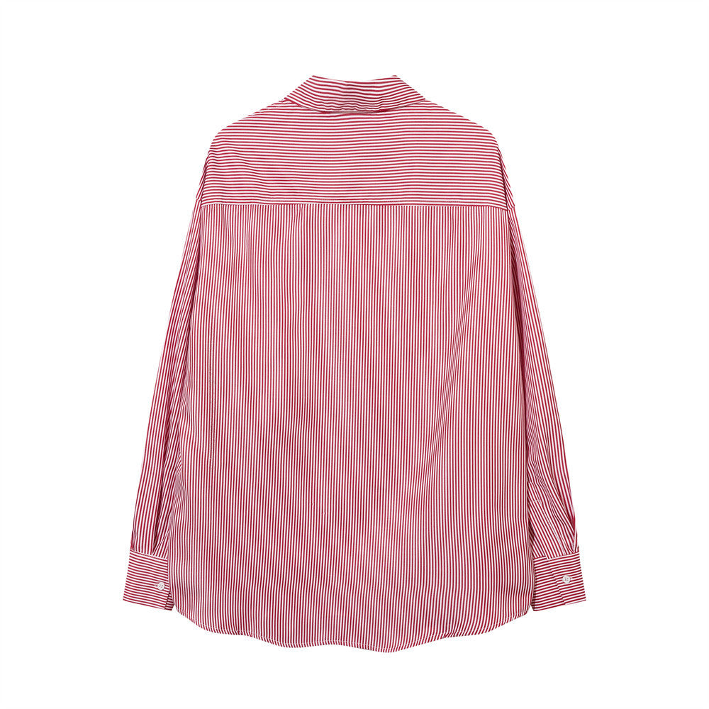 Vertical Striped Long-sleeved Shirt Men's Autumn Loose American Style