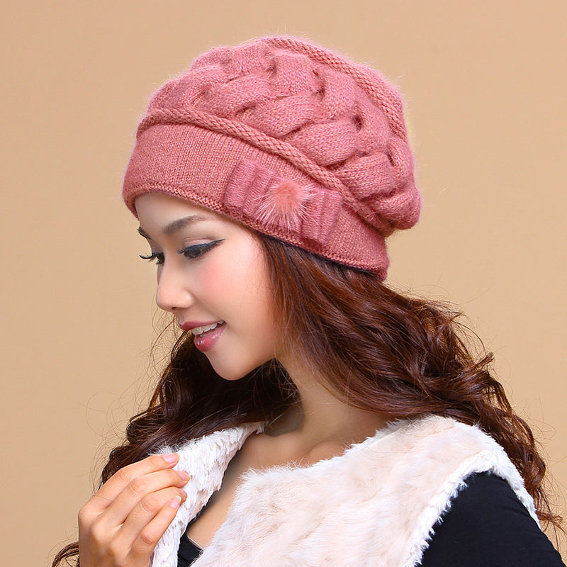 Women's Double Layer Warm Knitted Rabbit Fur Hat With Ear Protectors