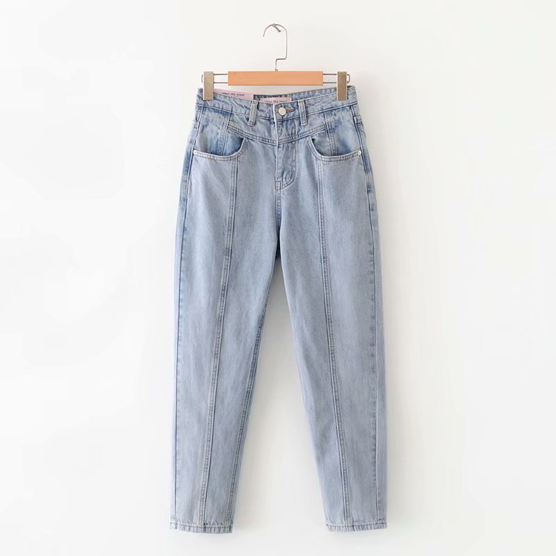 Patchwork denim harem pants