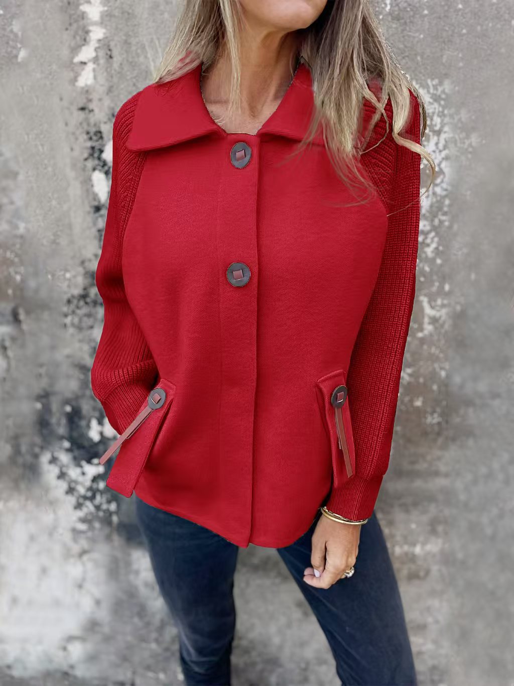 Casual Polo Collar Fashion Pocket Cuff Stitching Jacket Coat