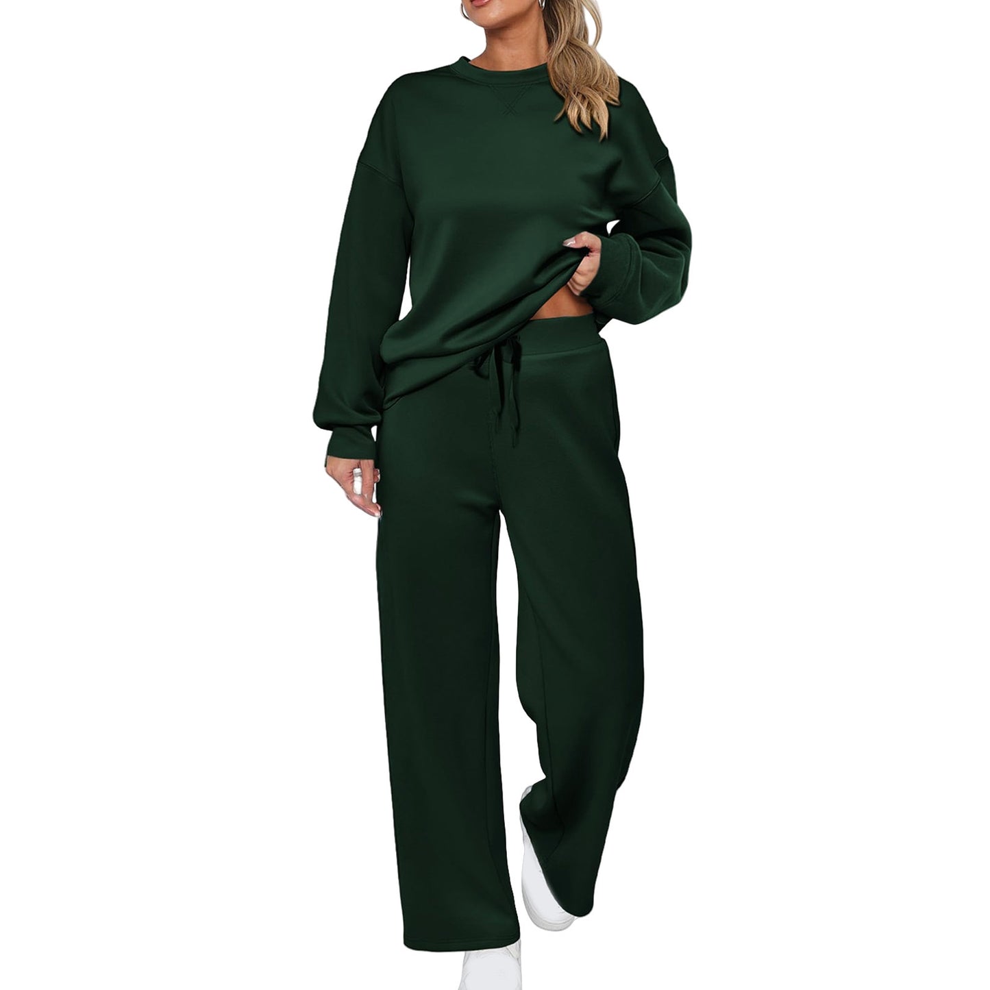 Long-sleeve Top And Casual Wide-leg Pocket Pants Sweatshirt Set