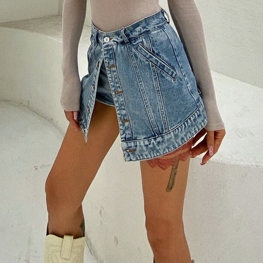 High-rise Single-breasted Paneled Jeans
