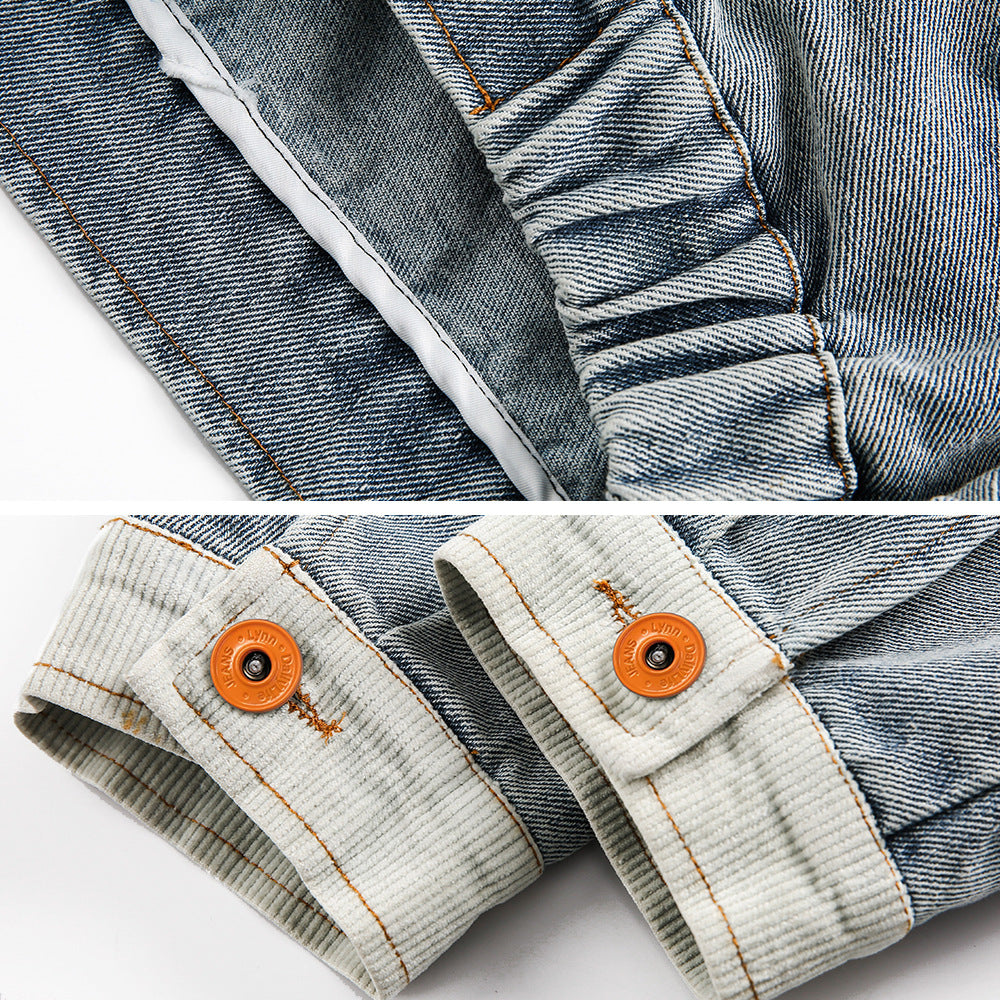 American Retro Stone Washed Denim Coat Punk Old Street