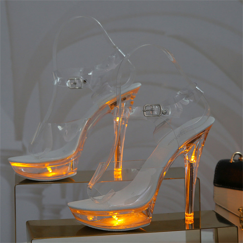 Luminous Stiletto Platform Sheer Model Crystal Sandals