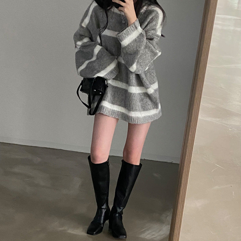 Loose Casual Mid-length Sweater Retro Top