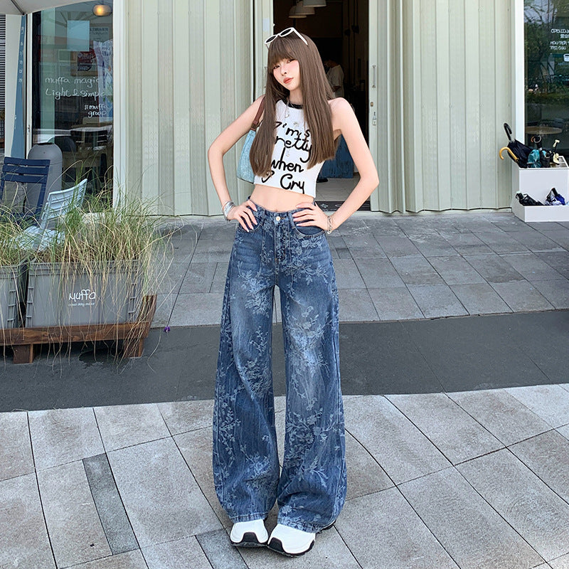 Jacquard Jeans Women's Loose Wide-leg Pants