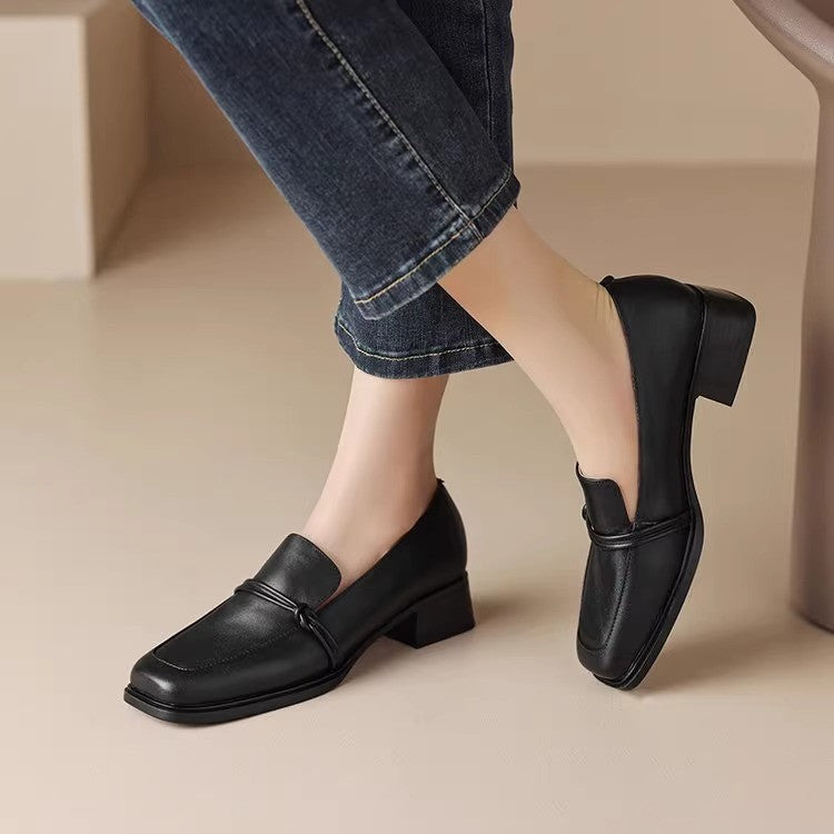Spring And Autumn New Square Head Women's Chunky Heels Fashion British Style