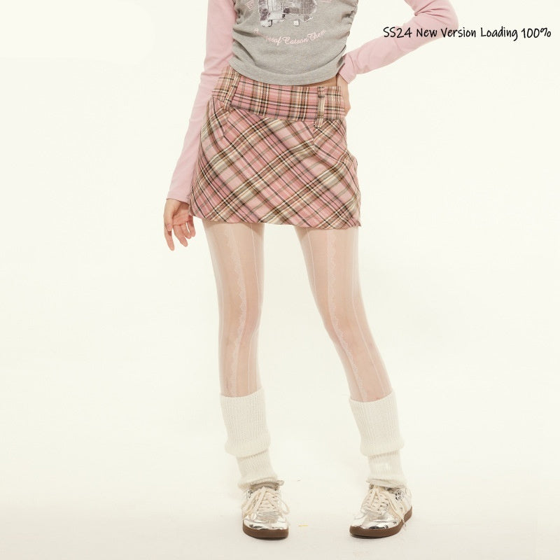 High Waist Slimming Sheath Plaid Skirt