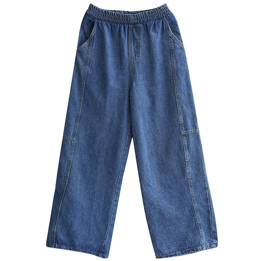 Loose And Tight Waist Solid Color Pocket Straight Pants