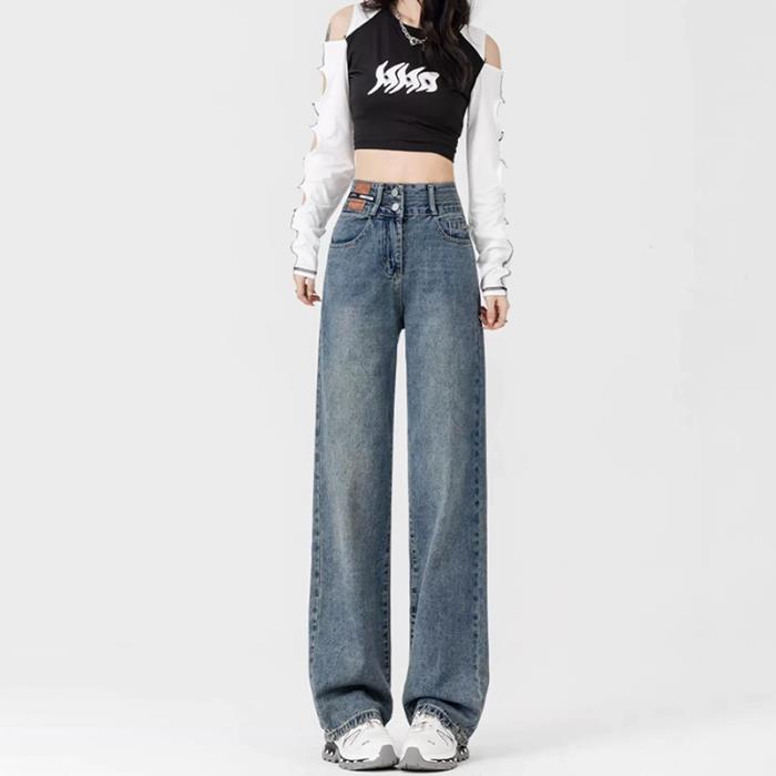 Women's New Fleece-Lined Thickened Loose-Fit Slimming Wide-Leg Denim Jeans